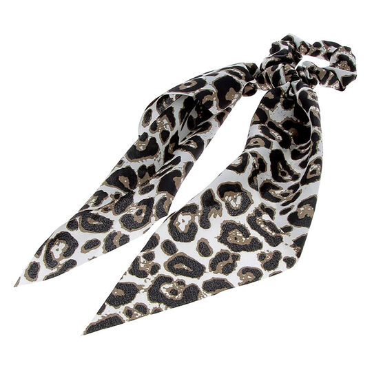 Chouchou foulard l&eacute;opard blanc