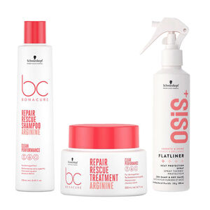 Rituel pour cheveux abîmés BC Repair Rescue et Osis+