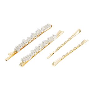 Barrettes dorées perles et torsades x 4
