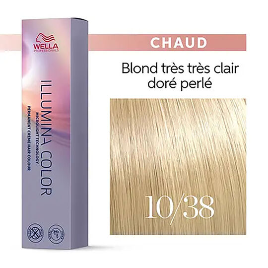 Illumina color 10/38 blond tr&egrave;s tr&egrave;s clair dor&eacute; perl&eacute;