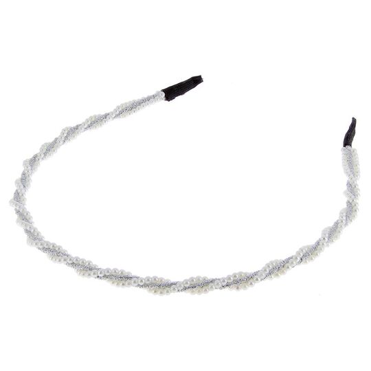 Serre-t&ecirc;te perles et cordon paillet&eacute; argent&eacute;