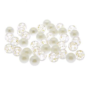 Perles cheveux blanches et transparentes à paillettes dorée