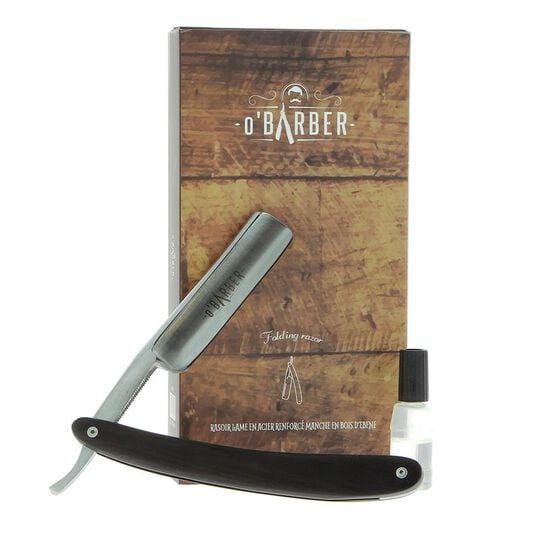 Rasoir coupe-chou manche en bois d'ébène lame acier extra dur O'Barber