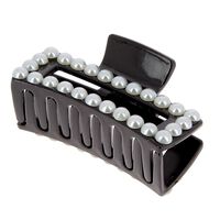 Pince croco rectangle &agrave; perles noir