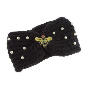 Bandeau de laine avec abeille noir