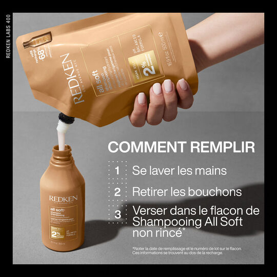 Shampooing hydratant pour cheveux secs et sensibilisés All Soft recharge 500 ml