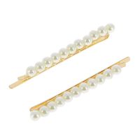 Barrettes dorées perles alignées x 2,  Barrettes dorées perles alignées x 2