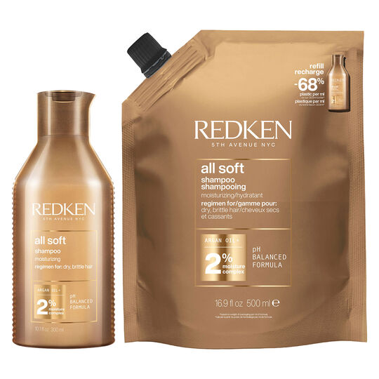 Shampooing hydratant pour cheveux secs et sensibilisés All Soft 300ml + recharge 500ml
