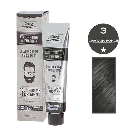 Coloration pour homme cheveux & barbe 3 châtain foncé