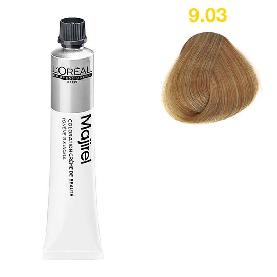 Coloration permanente Majirel 9.03 blond tr&egrave;s clair naturel dor&eacute;