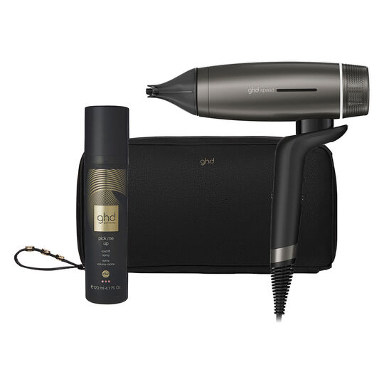 S&egrave;che cheveux Speed avec trousse et spray volume gris / noir