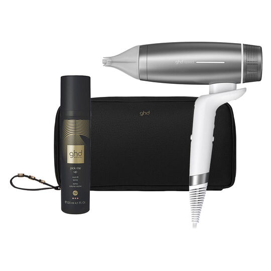 S&egrave;che cheveux Speed avec trousse et spray volume blanc