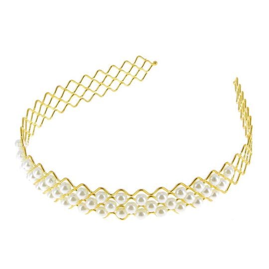 Serre-t&ecirc;te m&eacute;tallique &agrave; perles dor&eacute;