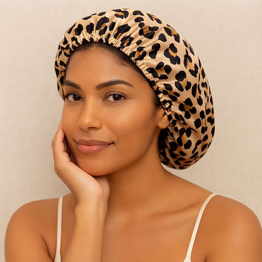 Charlotte en satin noir et l&eacute;opard