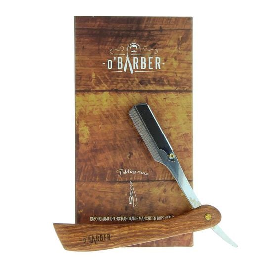 Rasoir manche en bois naturel à lame interchangeable O'Barber,  Rasoir manche en bois naturel à lame interchangeable O'Barber