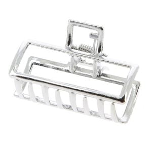 Petite pince croco m&eacute;tallique rectangle argent&eacute;e