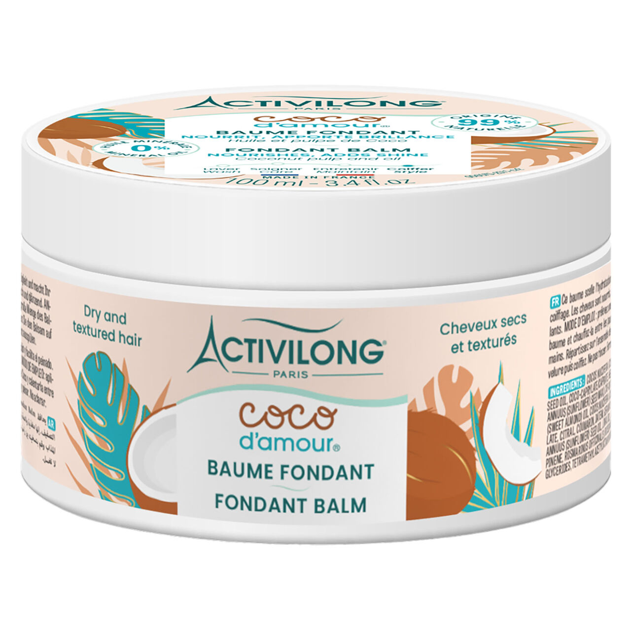 ACTIVILONG Baume Fondant Coco D'Amour Sans Rinçage Cheveux Texturés Hydrate Facilite Le Coiffage Élimine Frisottis 99% D'Ingrédient Naturels Parfum Coco Made In France 100ml - vue 2