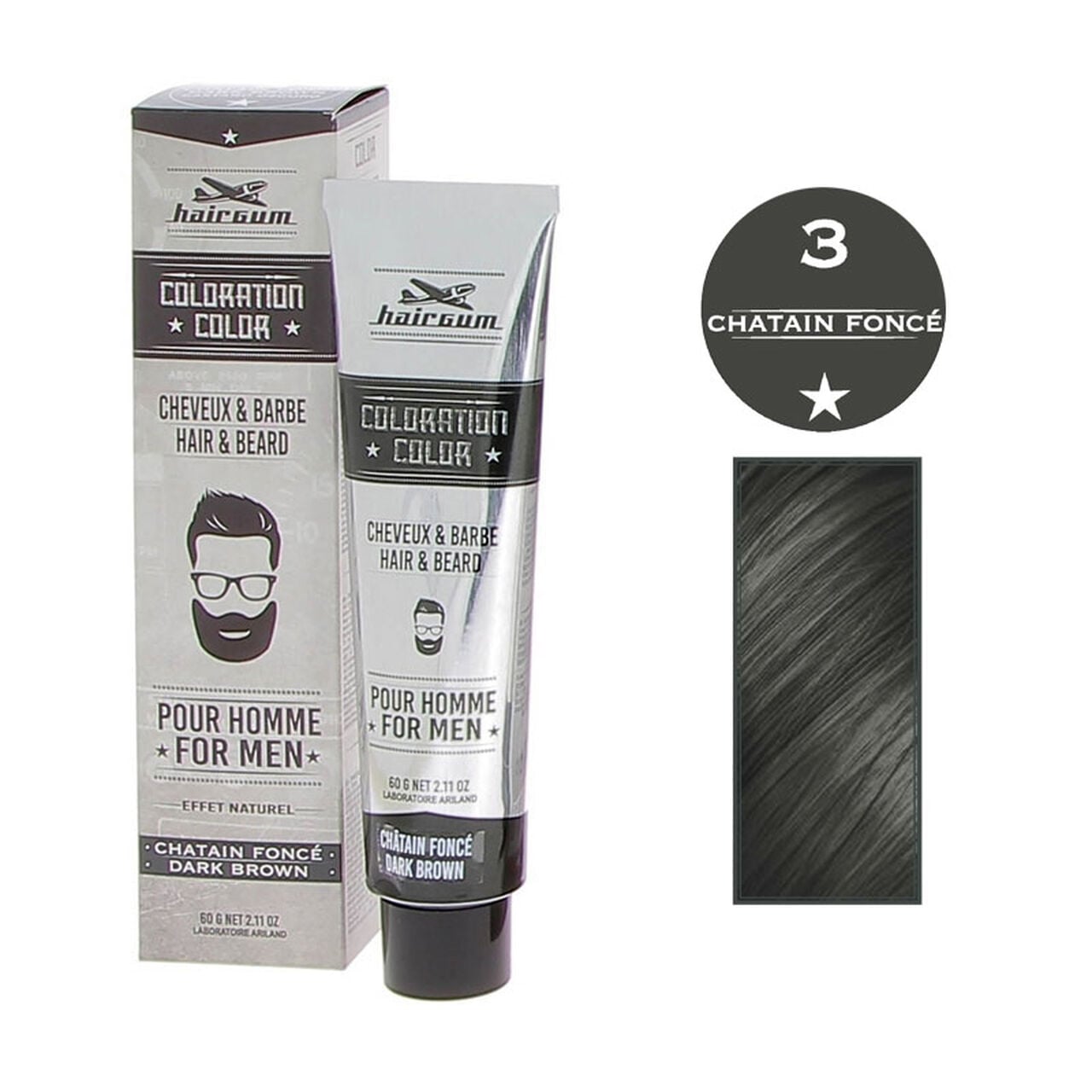 Coloration Cheveux & Barbe Châtain N°4 Hairgum 60 GR - vue 3