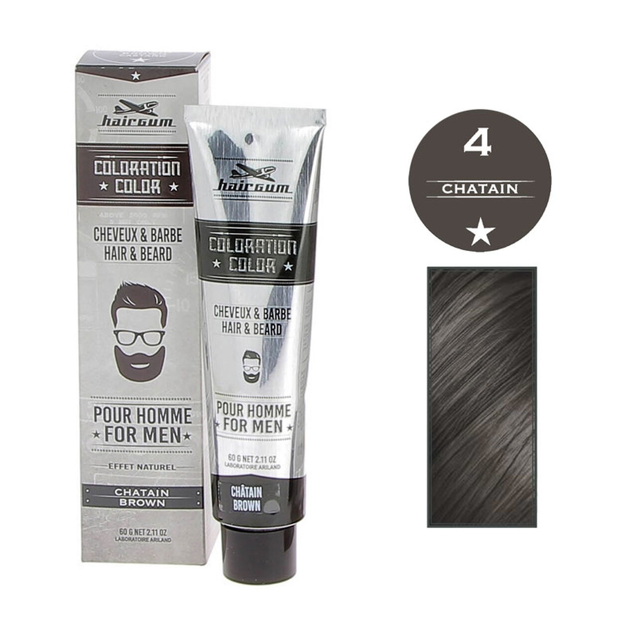 Coloration Cheveux & Barbe Châtain N°4 Hairgum 60 GR - vue 4