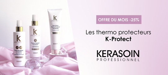 Bénéficiez avec l'Offre du mois de 25% de remise immédiate sur la Crème et les Spray Thermo-Protecteur K-Protect Kérasoin !
