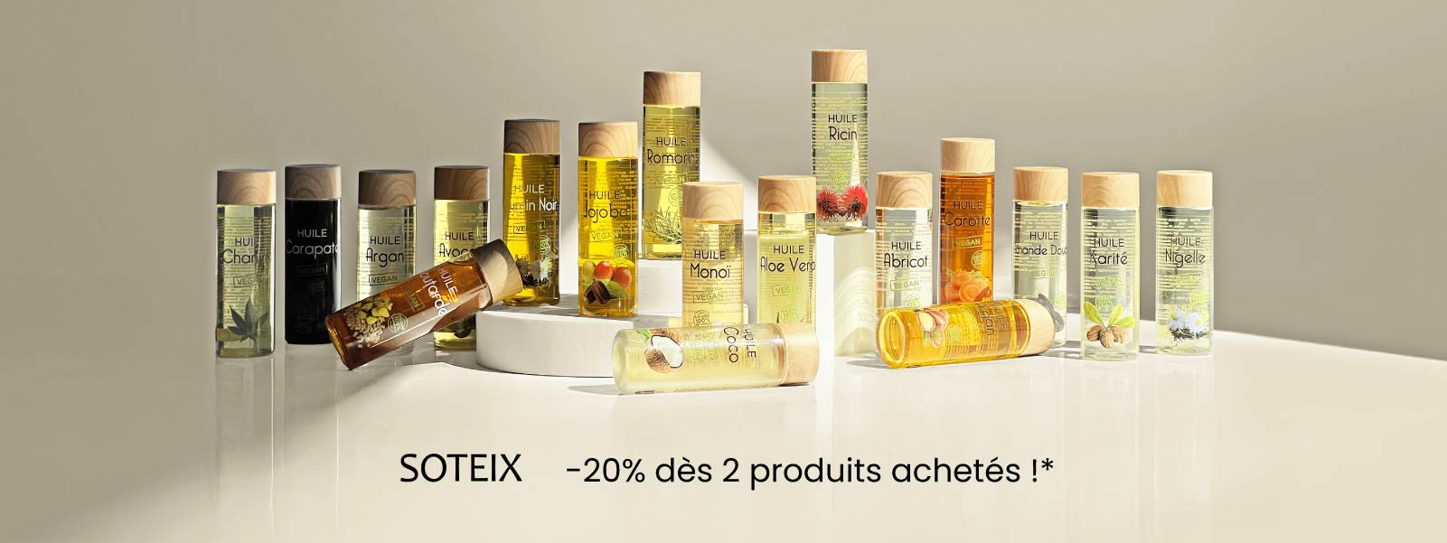 En mars, profitez de -20% dès 2 produits achetés sur les huiles Soteix.