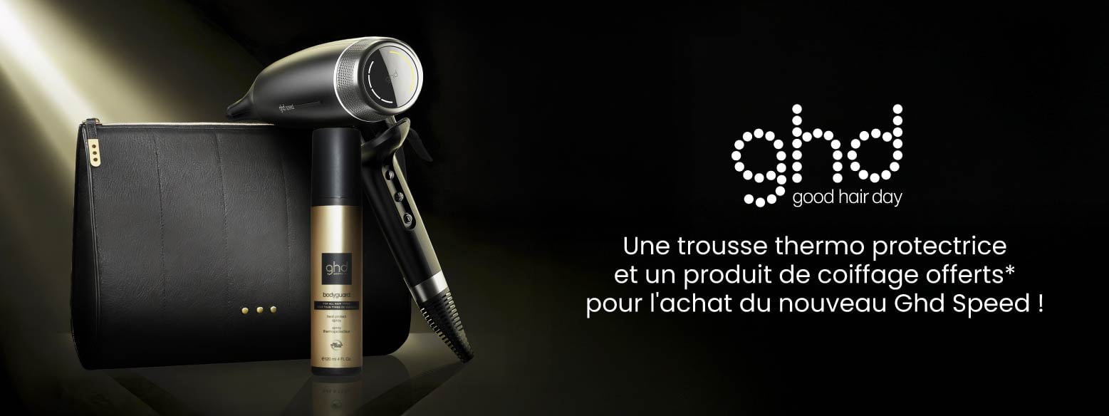 Une trousse thermo protectrice et un produit de coiffage offerts* pour l'achat du nouveau Ghd Speed ! Une trousse thermo protectrice et un produit de coiffage offerts* pour l'achat du nouveau Ghd Speed !