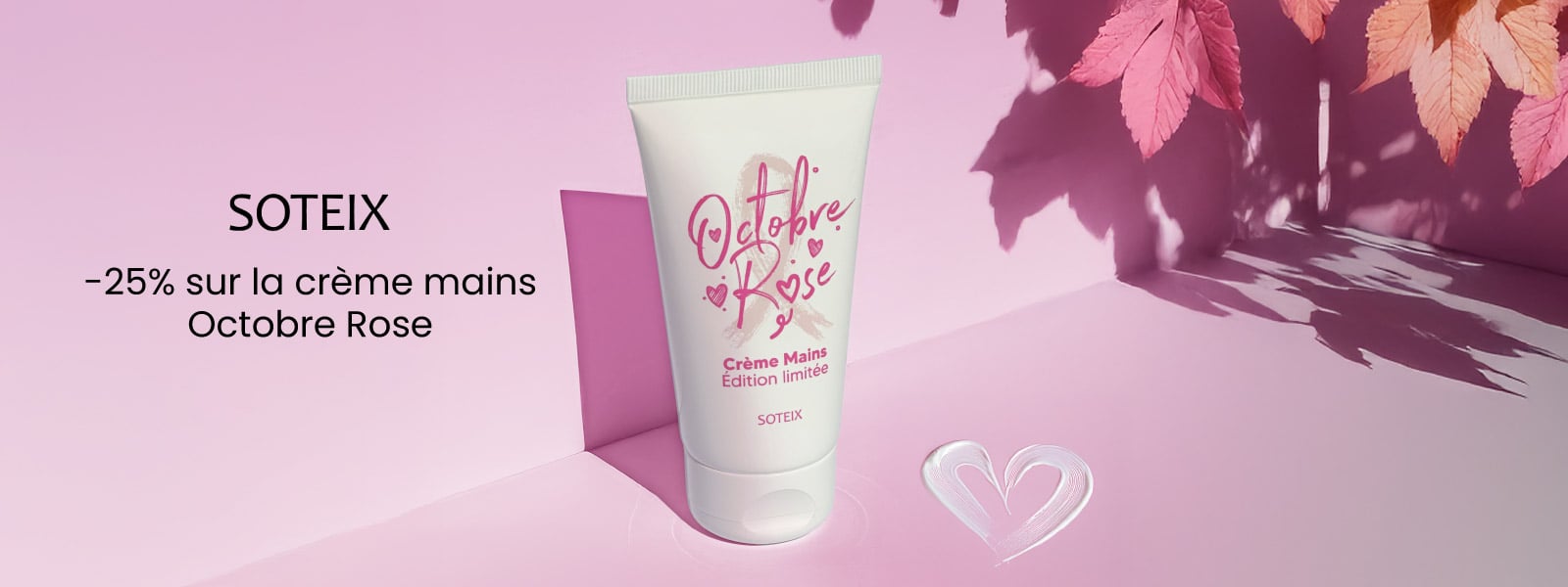 Bénéficiez avec l'Offre du mois de 25% de remise immédiate sur la crème main octobre rose de Soteix à La Boutique du Coiffeur !