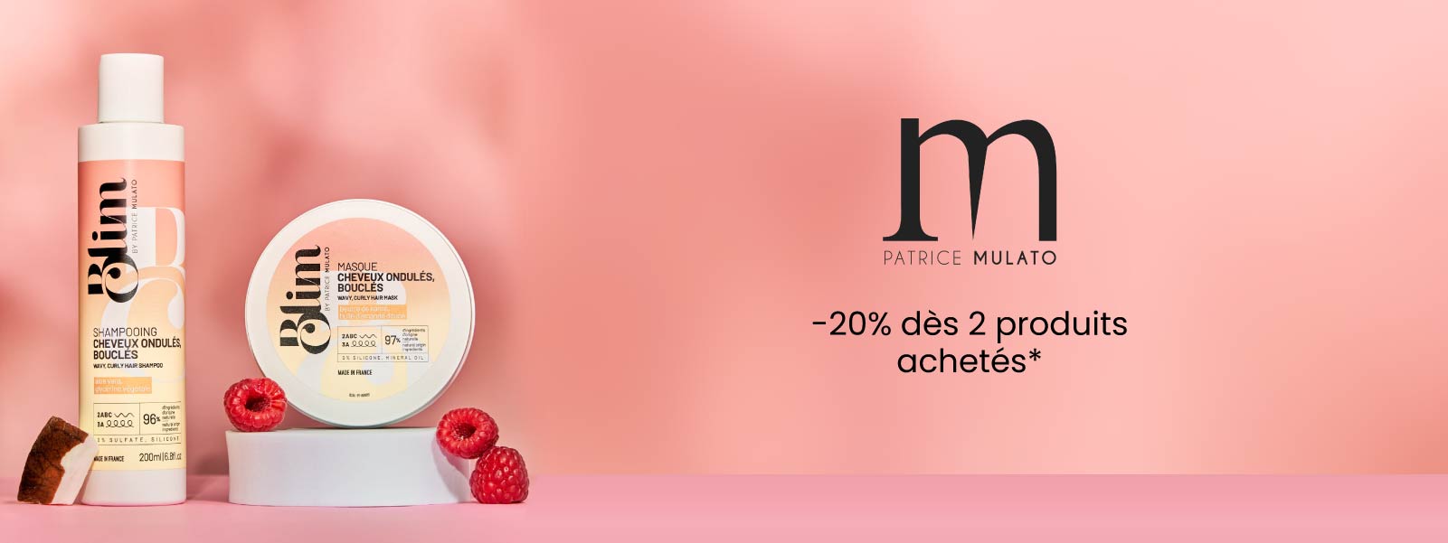 En mars, profitez de -20% dès 2 produits achetés sur les produits de la gamme Blim de Patrice Mulato. 